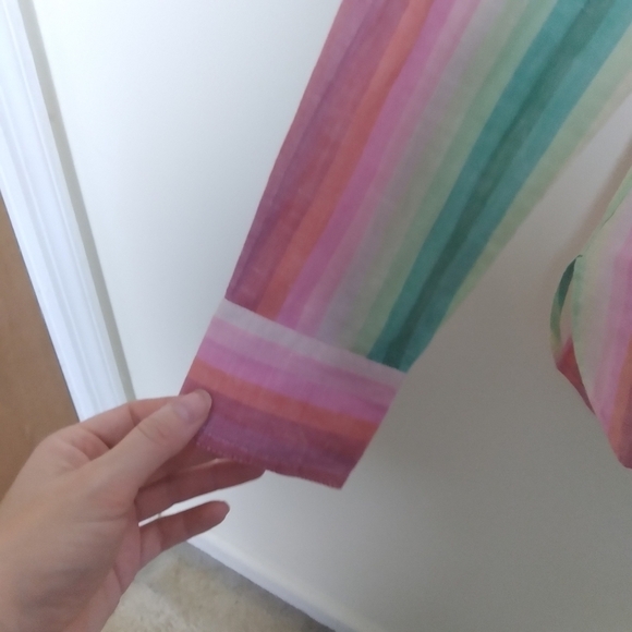 J. Crew Classic Fit Boyfriend Button Front Linen Blend Shirt in Rainbow Stripe - Picture 5 of 11